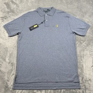 Polo Ralph Lauren Polo Shirt Men's Large Blue Heather Yellow Pony Cotton NWT
